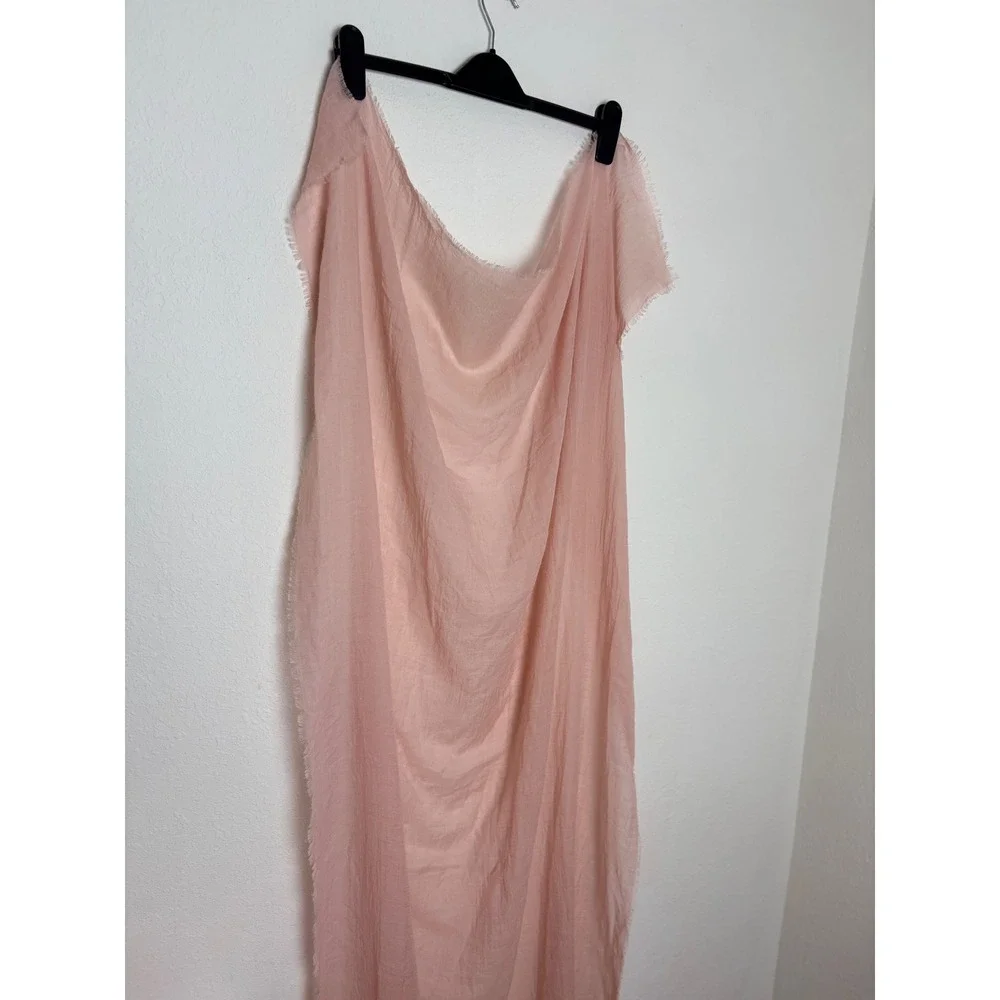 Tahari Scarf Wrap Blush Pink semi sheer crinkle Frayed Fringe Lightweight Shawl